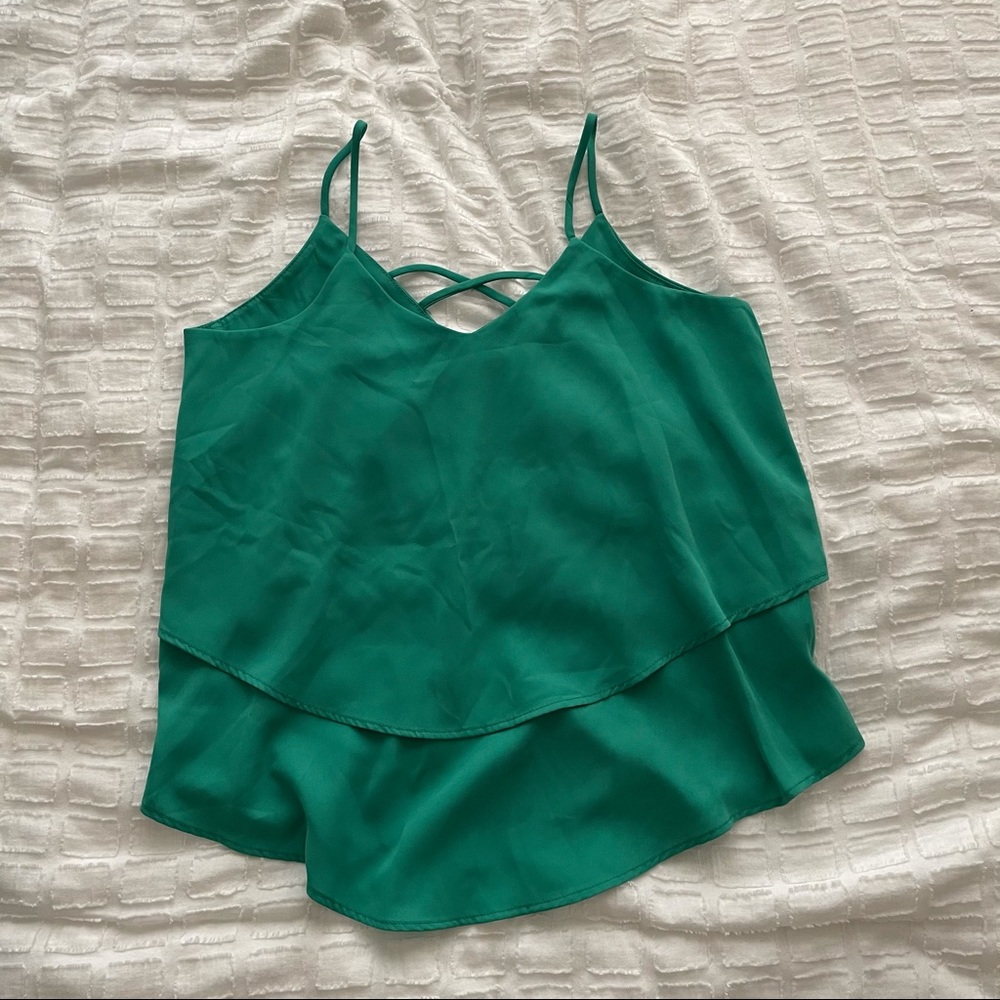 Flowy Green Tiered blouse- cross back detail